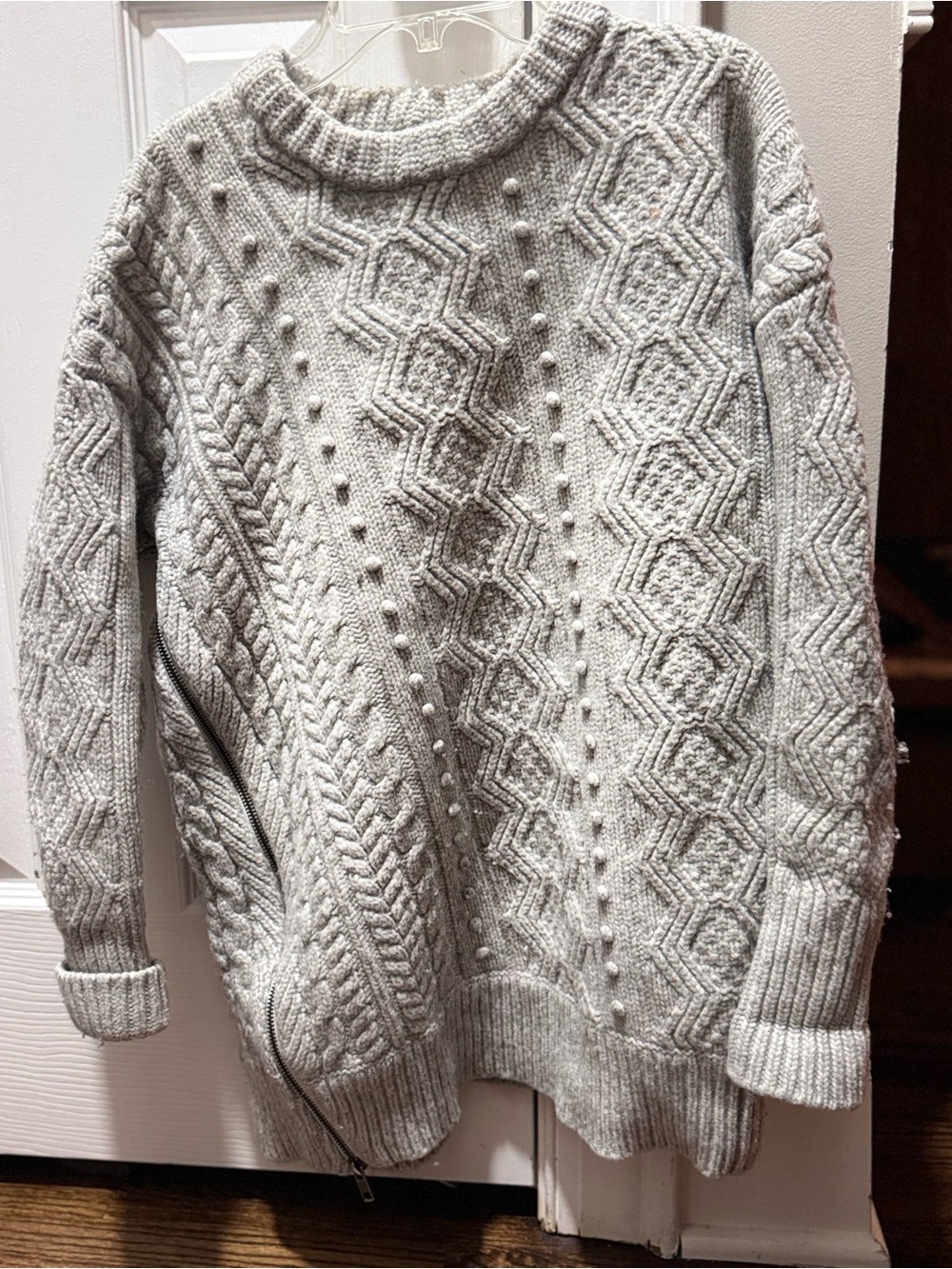 J Crew 100% wool Cozy Gray Cable Knit Women's Sweater winter sz S